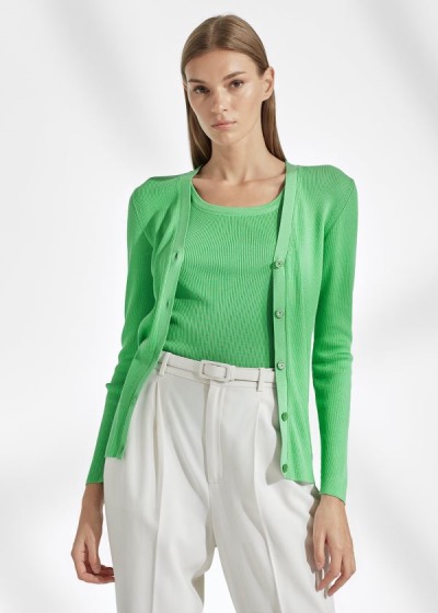 Cárdigan Ralph Lauren Mujer Verde Menta Verdes - Rib-Knit Silk - GMQUZ8705